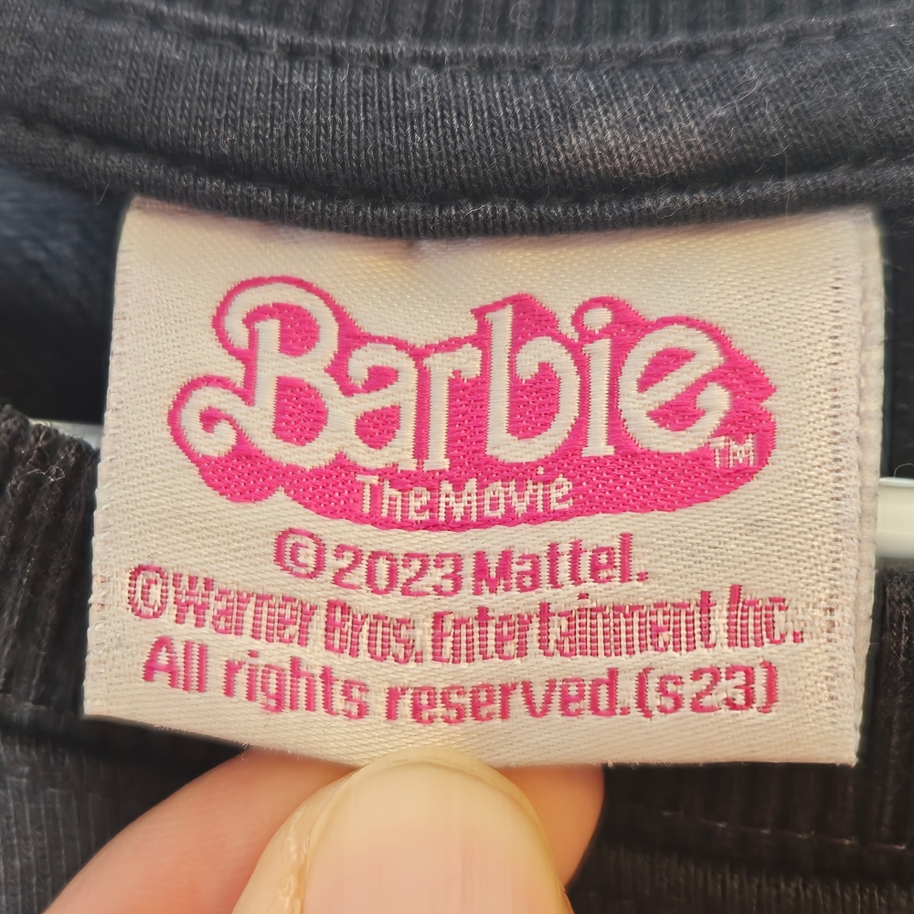 Barbie Women's Charcoal Gray Pink White Graphic Sweatshirt Crewneck Size L XL - Picture 2 of 8